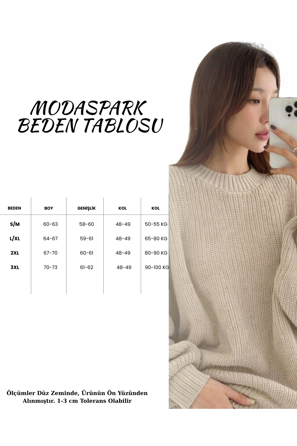 MODASPARK  Bej Bisiklet Yaka Oversize Kadın Triko Kazak - Görsel 2