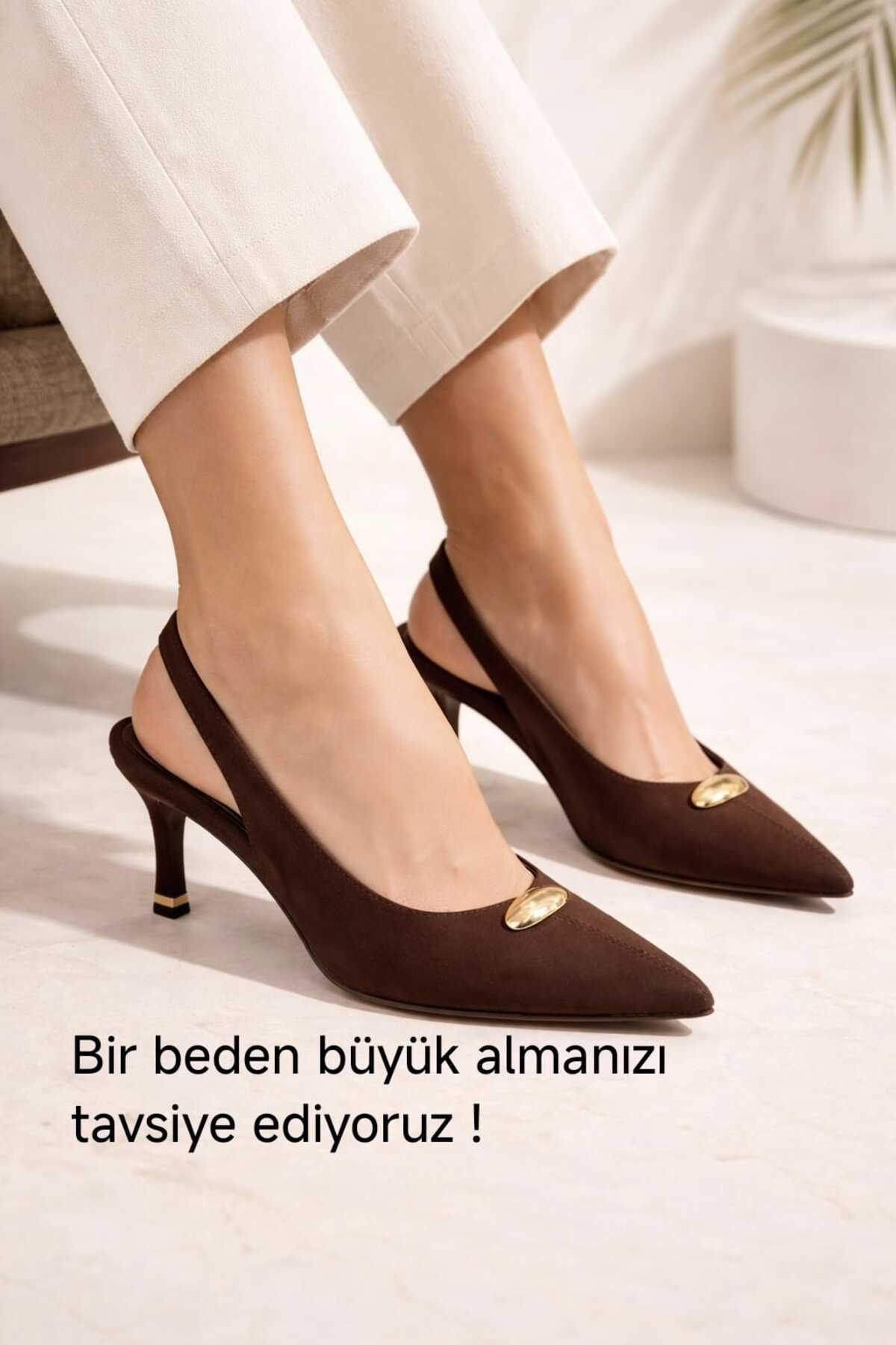 Macelife  Kadın Kahverengi Sivri Burun Arkası Açık İnce Topuklu Ayakkabı - Görsel 2