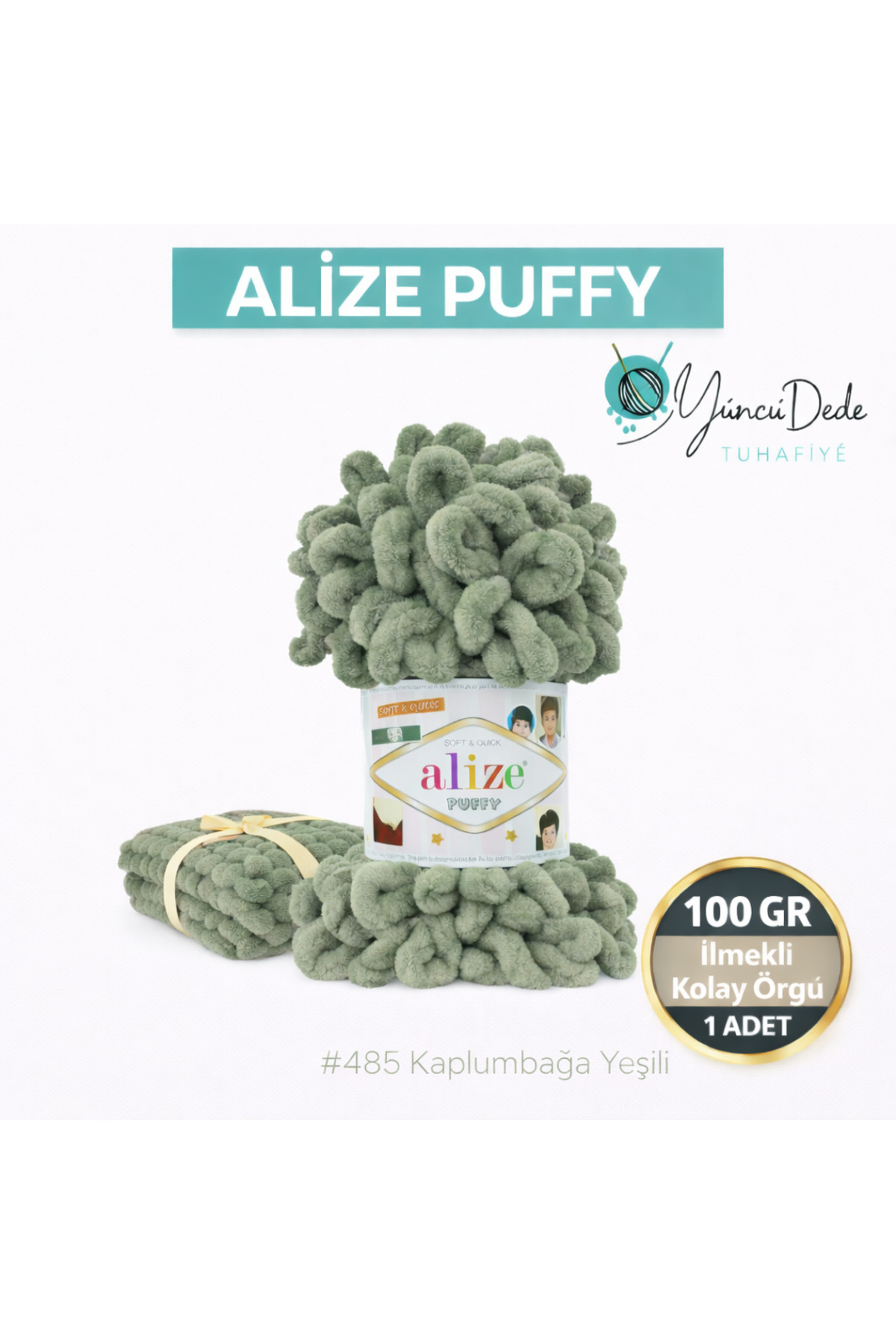 Alize Puffy 485 El Örgü Ipliği 1 Adet Elle Örülen Kalpli Yastık Bebek Battaniyesi Örgü Ipi 485 Yeşil fotoğrafı 3 (önizleme)