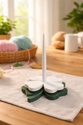 GM3dConcept Dört Yapraklı Yonca İp Tutucu, Yeşil Beyaz Yün Tutucu, 17cm Biopl...