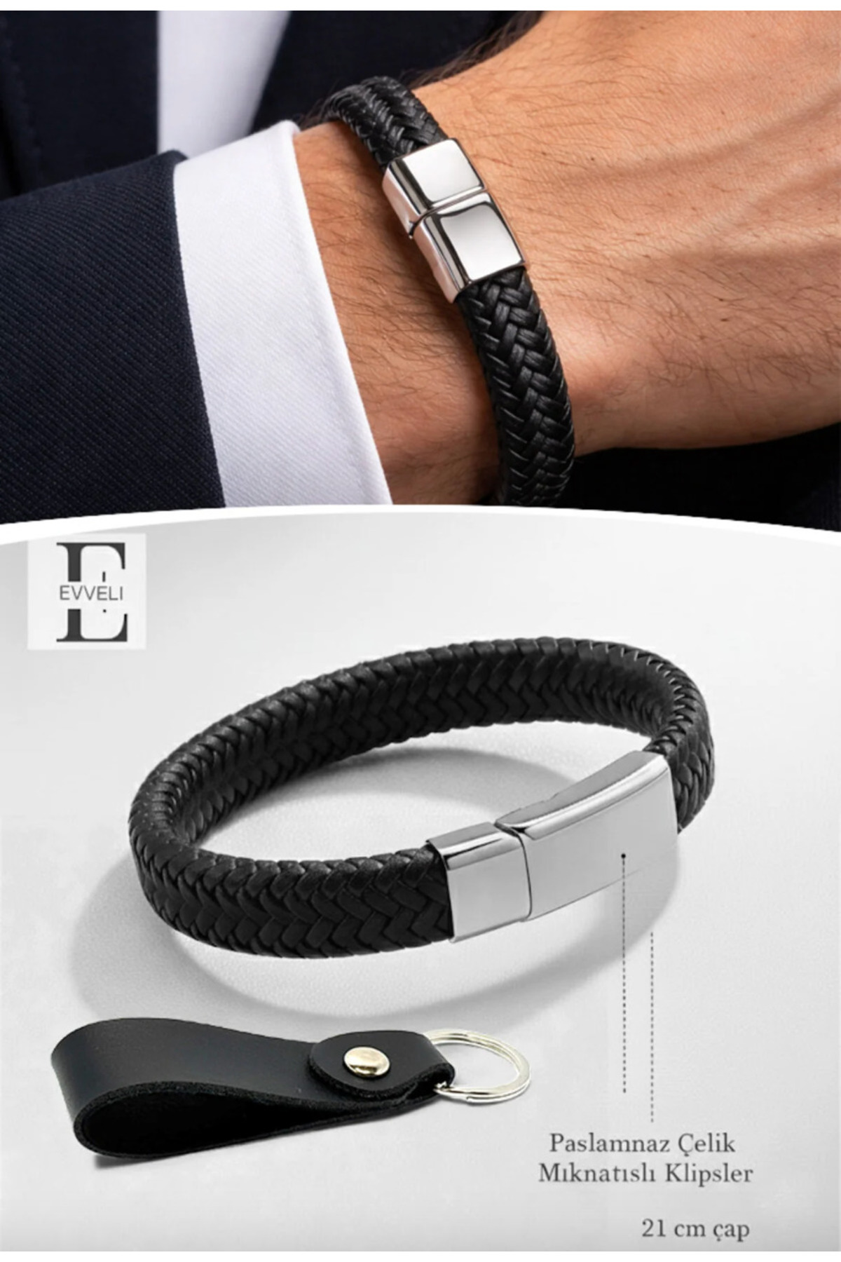 EVVELİ  Erkek Cüzdan Anahtarlık & Bileklik Seti | Siyah | Deri Hediyelik - Görsel 5