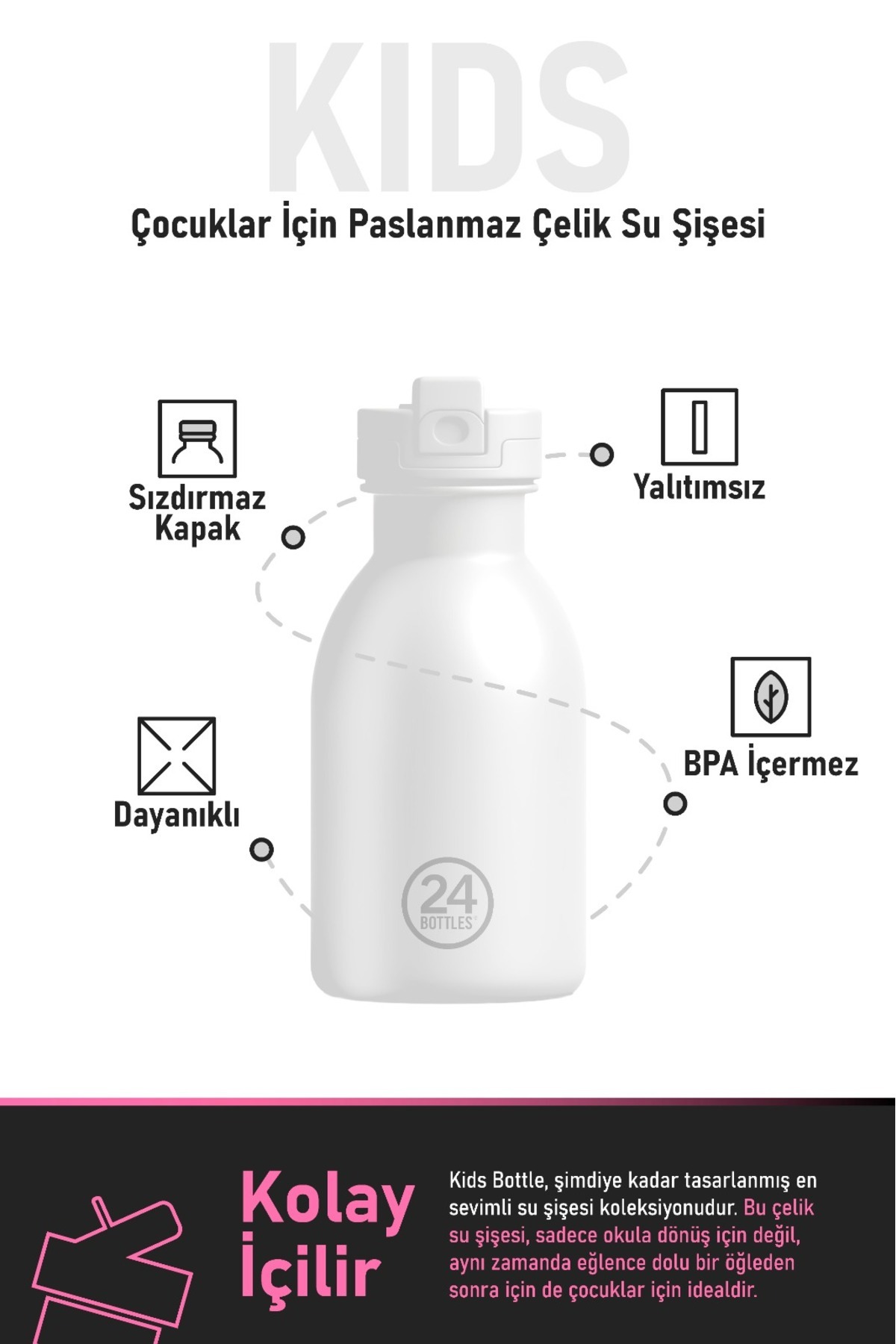 24Bottles Kids Bottle Reactive Sarı/Yeşil Paslanmaz Çelik Çocuk Su Matarası 250 ml fotoğrafı 7 (önizleme)