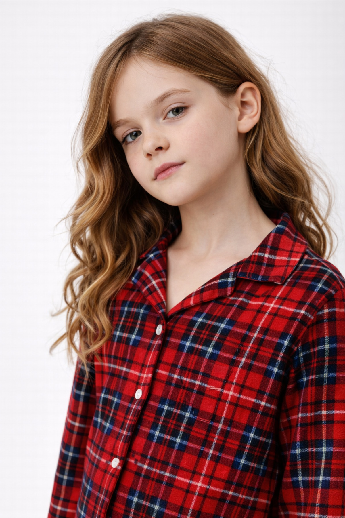 Free Beka Kırmızı Ekose Desenli Uzun Kollu Gömlek Yaka Düğmeli Kız Çocuk Pijama Takımı fotoğrafı 3 (önizleme)