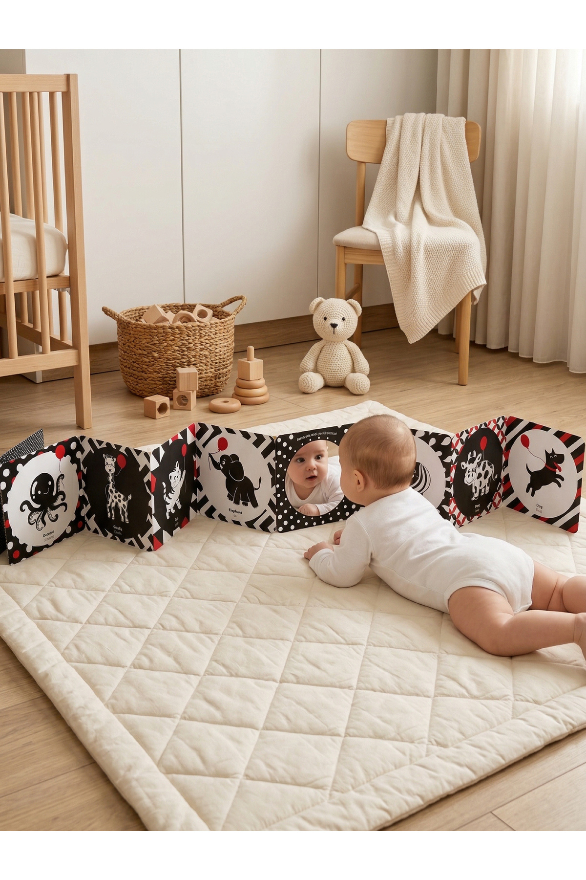 TOTS & FOLKS Tummy Time Bebek Aynası Ve Katlanabilir Kitap | Tummy Time Aynalı Kitap fotoğrafı 5 (önizleme)