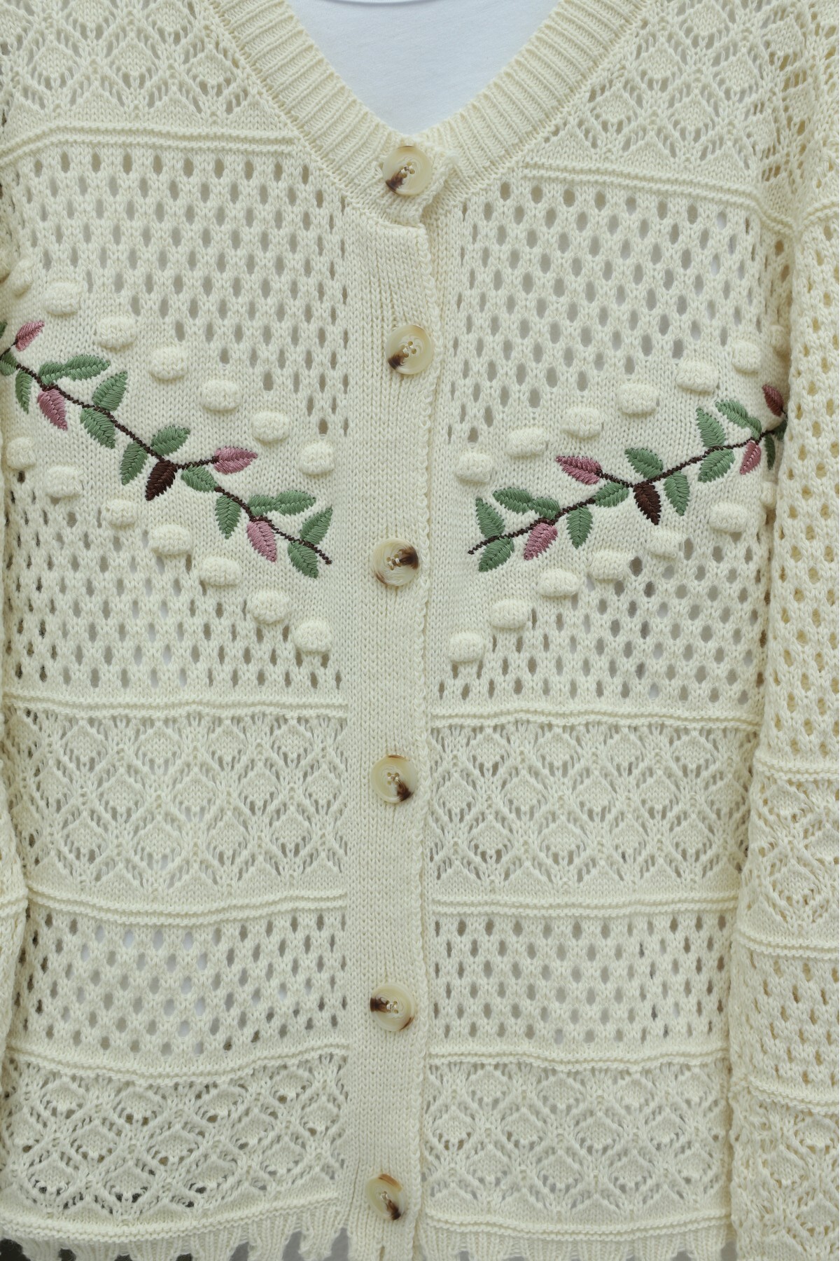 HİJABAYA  Düğmeli önü Nakışlı Ajurlu Triko Hırka - Görsel 5