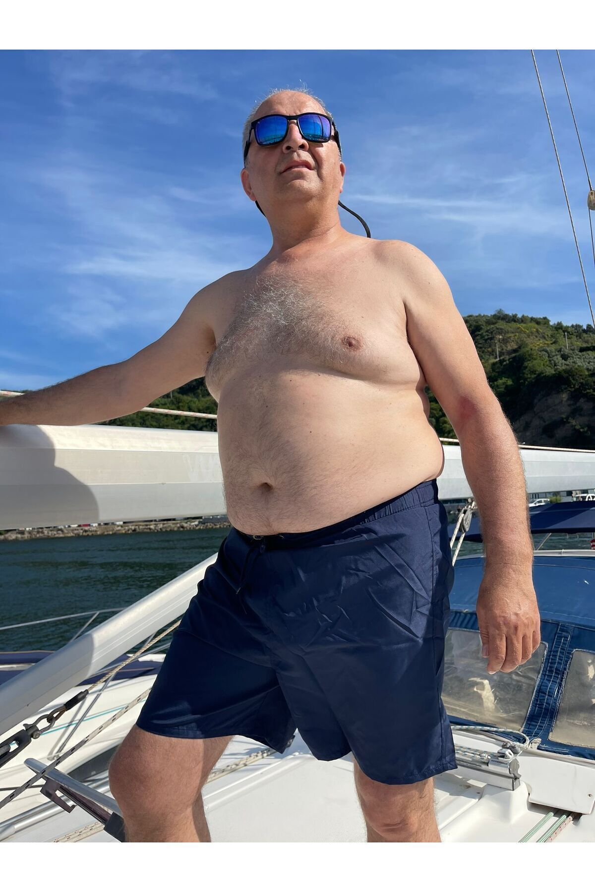 Miami Beach Erkek Büyük Beden Lacivert Hızlı Kuruyan Kumaş Tek Arka Cepli Standart Boy Mayo Deniz Şortu görsel 5