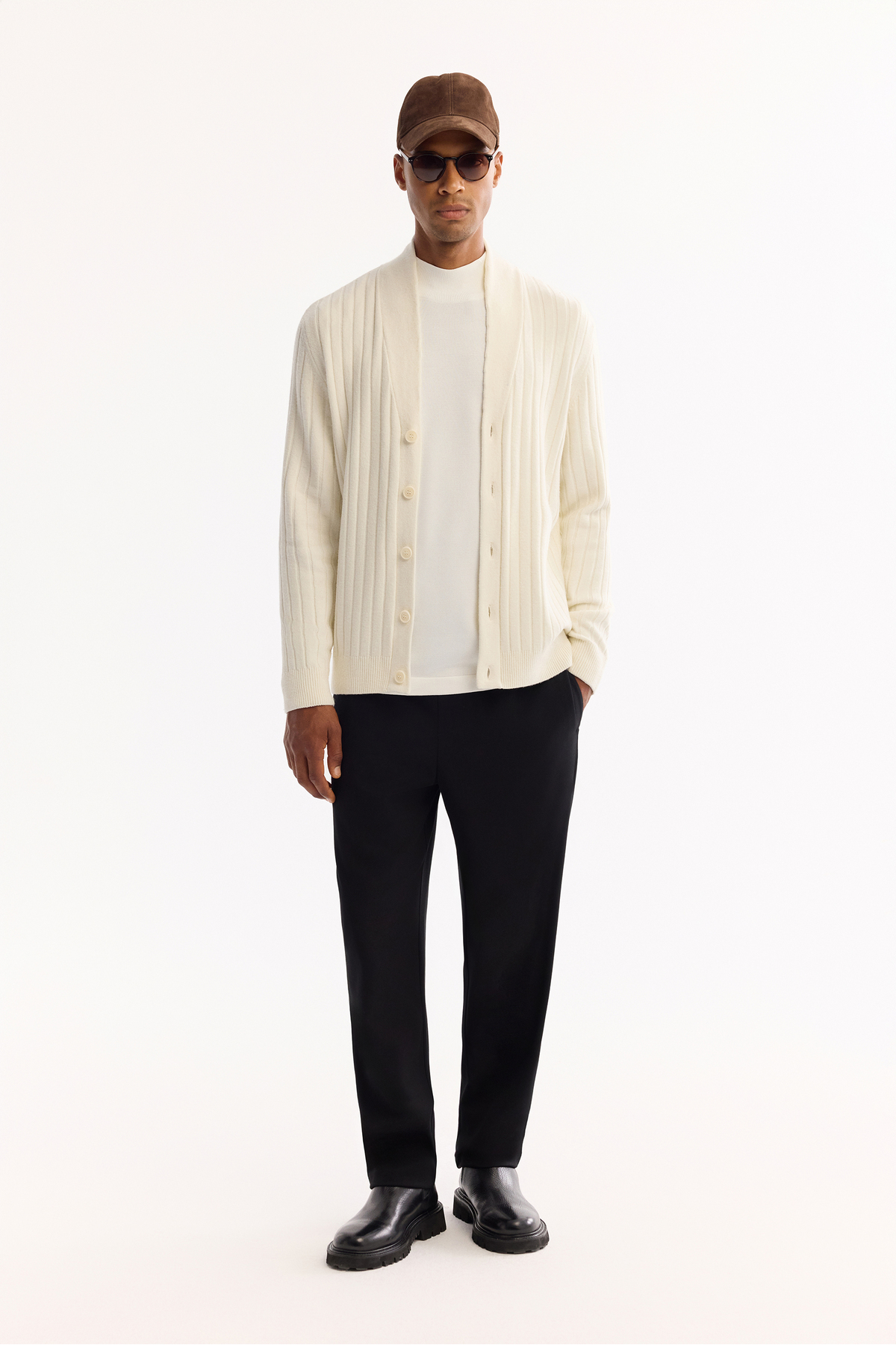 Avva  Erkek Ekru Şal Yaka Düğmeli Soft Touch Çizgili Regular Fit Hırka A52Y5042 - Görsel 6