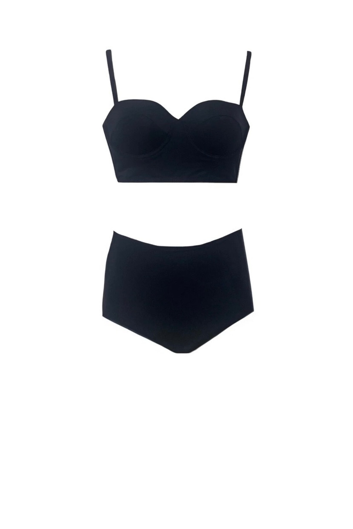 Black High Waist Bikini Bottom Top Set