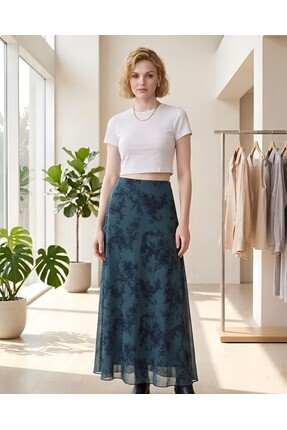 BLOUSE Retro Çiçek Desenli Uzun Etek