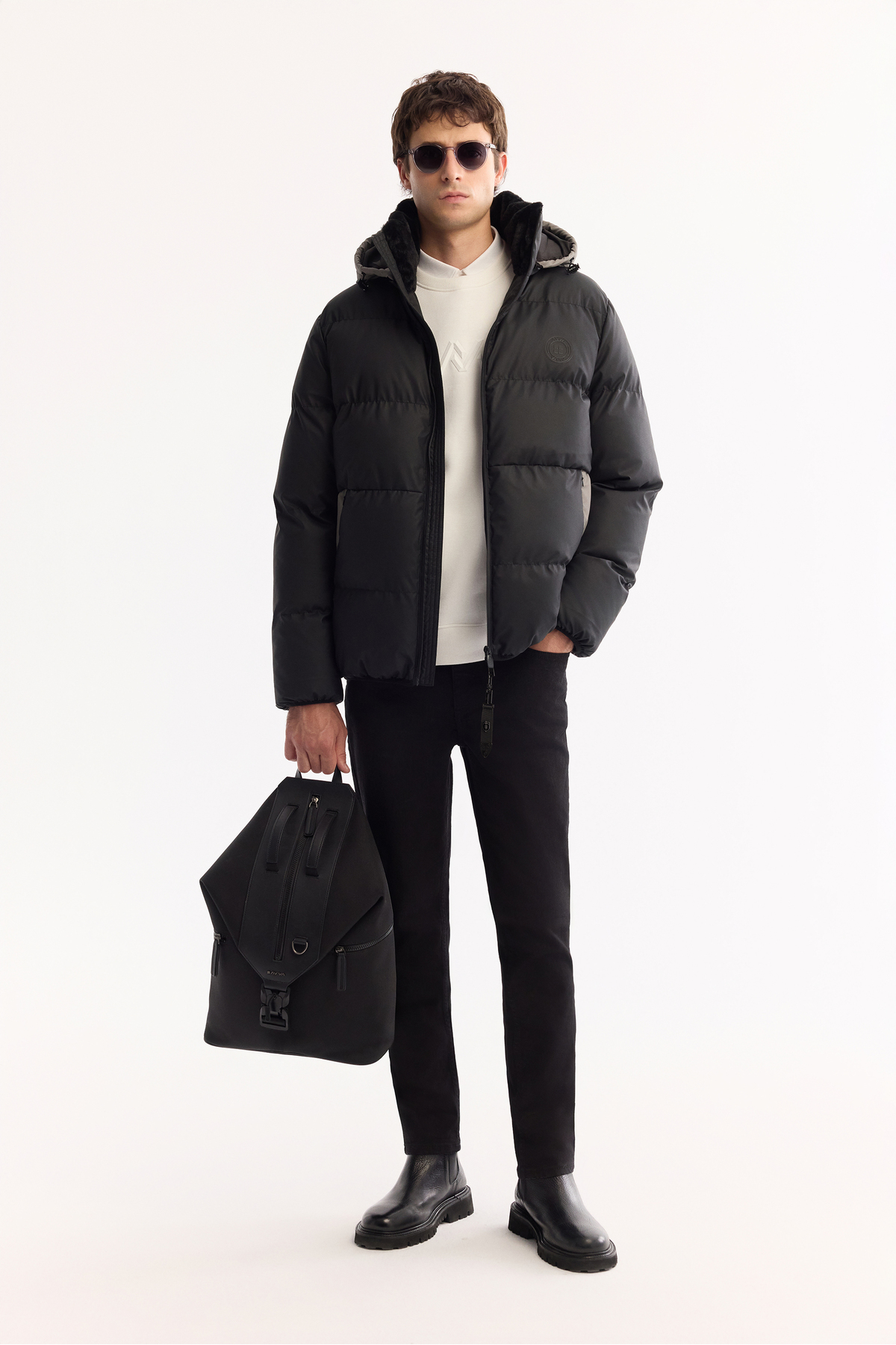 Avva  Erkek Siyah Kapüşonlu Su İtici Rüzgar Geçirmez -10°C Dayanıklı Şişme Regular Fit Mont A52Y6150 - Görsel 8