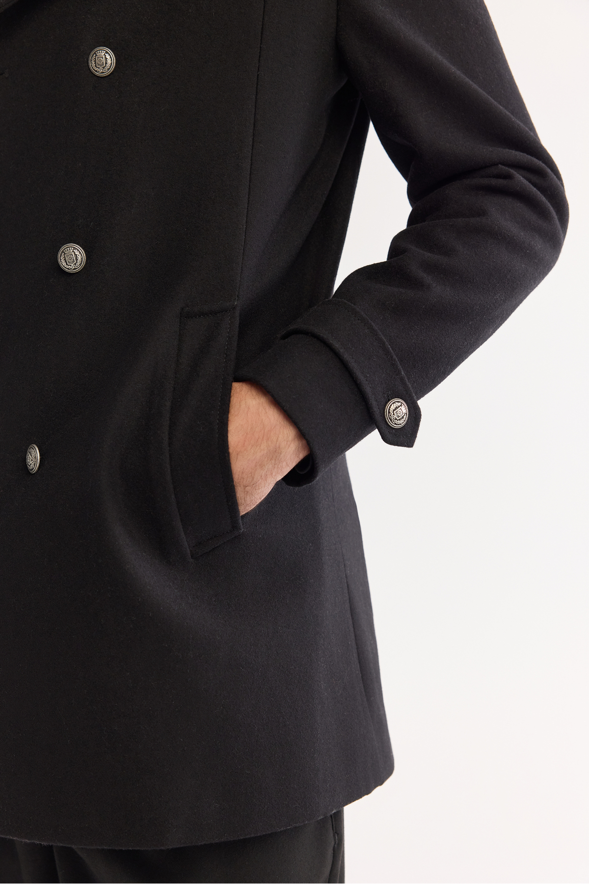 Avva  Erkek Siyah Kruvaze Yün Karışımlı Kaşe Regular Fit Kaban A52Y6069 - Görsel 5