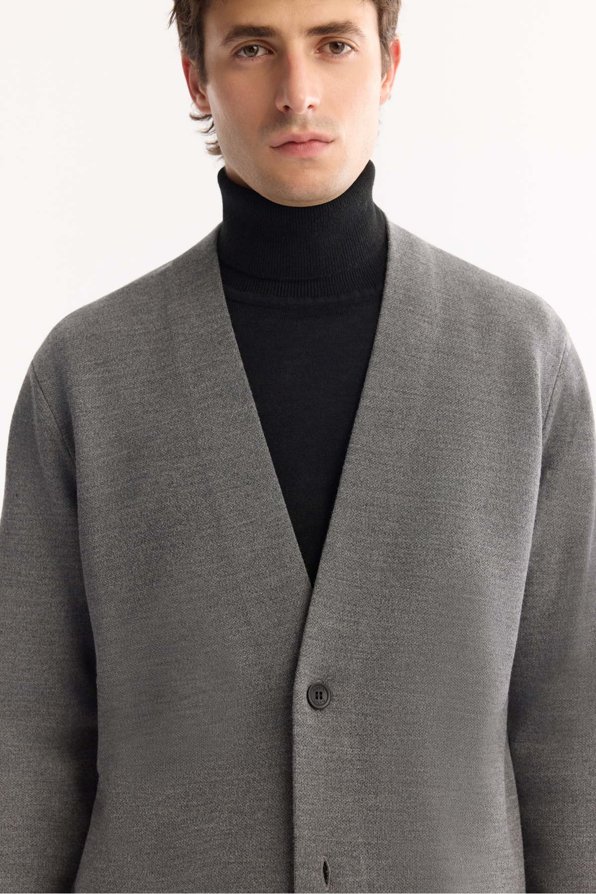 Avva  Erkek Gri Şal Yaka Düğmeli Yün Karışımlı Regular Fit Hırka A52Y5049 - Görsel 5
