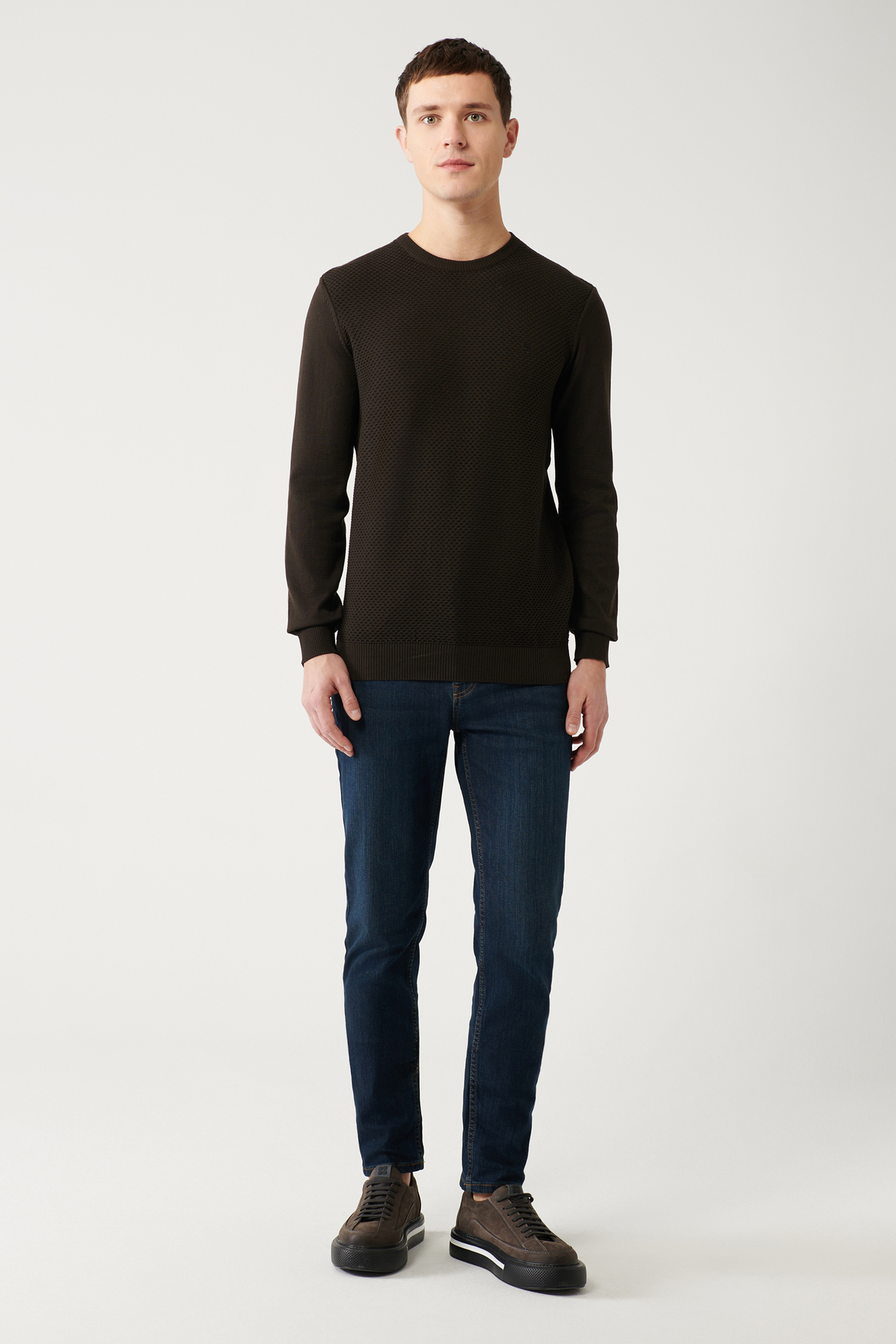 Avva  Erkek Kahverengi Bisiklet Yaka Pamuklu Triko Kazak E005105 - Görsel 5