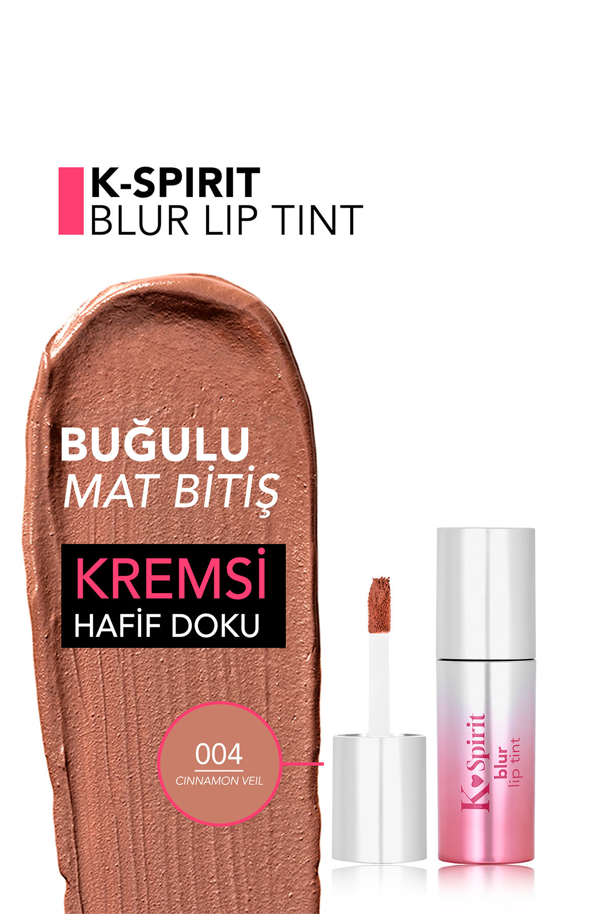 K-Spirit Blur Effect Moisturizing Matte Lip Tint - 004 Cinnamon Veil — قهوه‌ای 9868 — تصویر 4 از 5