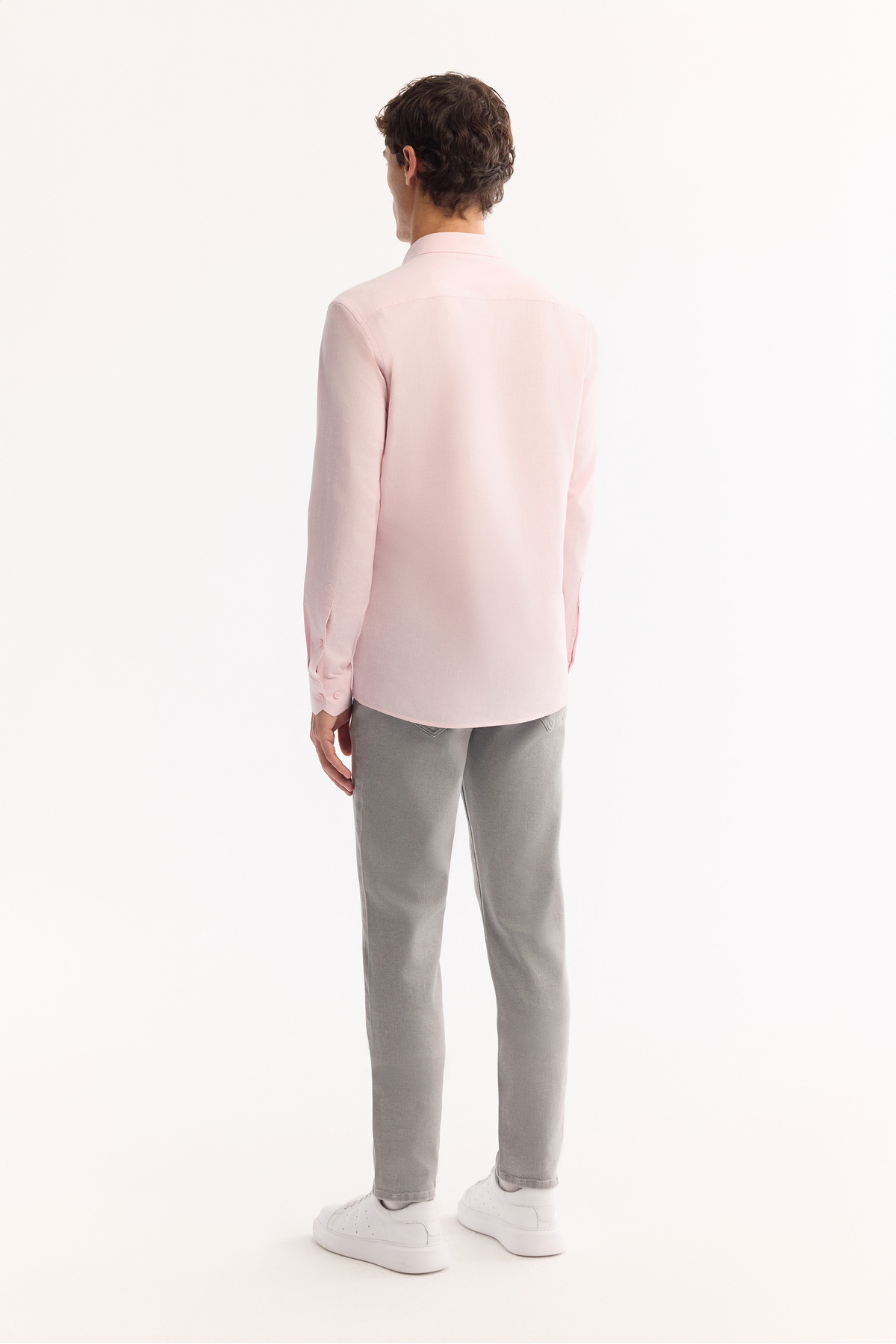 Avva  Erkek Açık Pembe Keten Dokulu Gömlek E002141 - Görsel 4