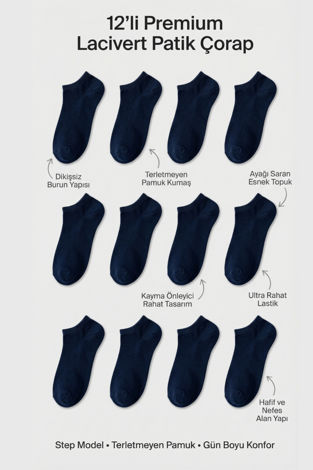 Katia & Bony  Unisex 12'li Basic Step Çorap Lacivert