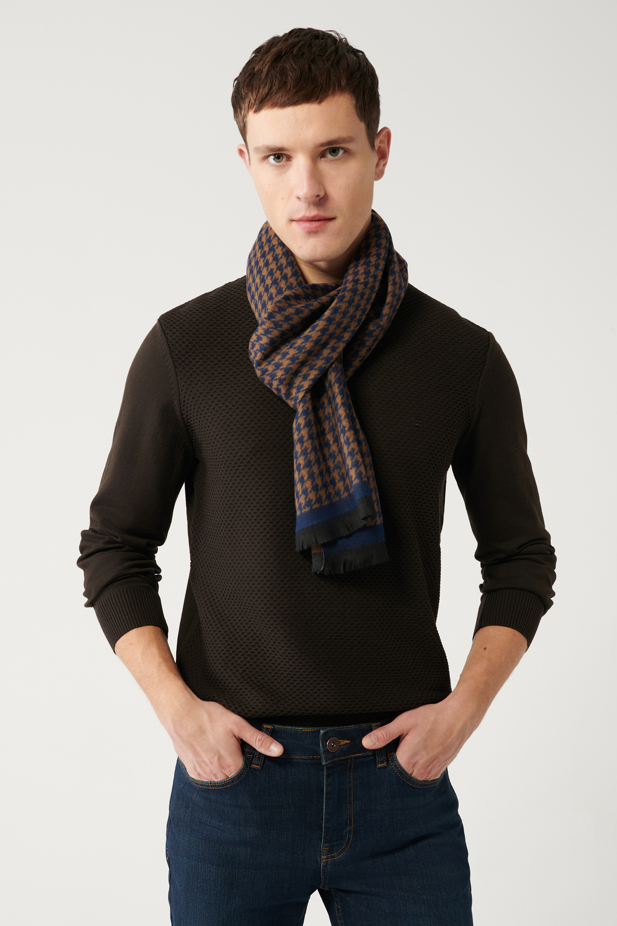 Avva  Erkek Kahverengi Bisiklet Yaka Pamuklu Triko Kazak E005105