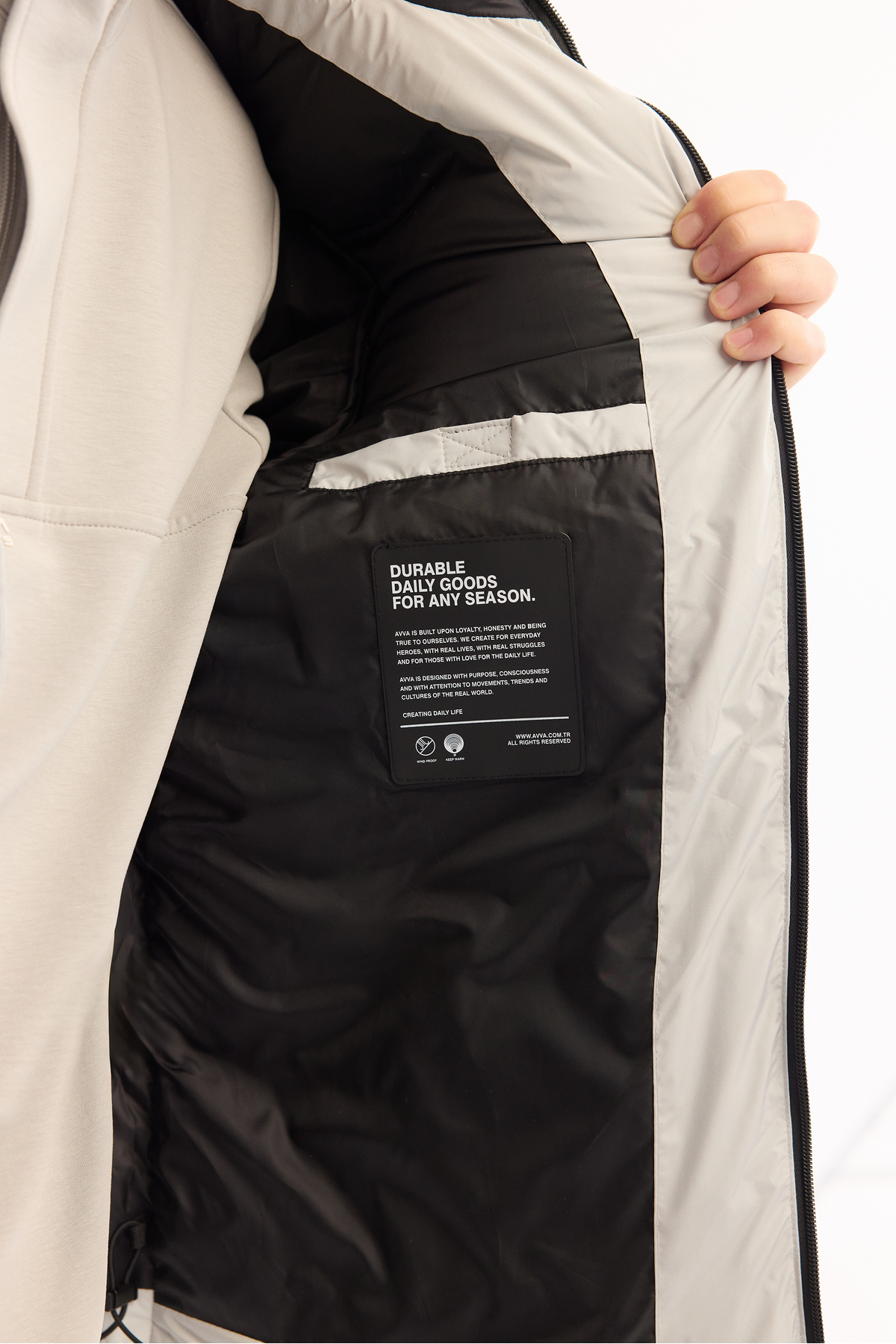 Avva  Erkek Açık Gri Kapüşonlu Su İtici Rüzgar Geçirmez -5°C Dayanıklı Comfort Fit Mont B006046 - Görsel 7