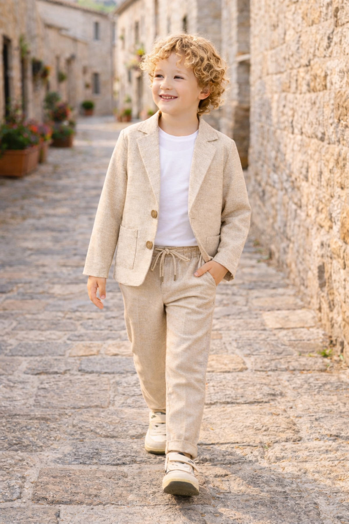 UmBaby Boy's Linen 3-Piece Set for Holidays, Graduations, Special Occasions, Summer Stylish Combination (Jacket + Pants + Combed Cotton)