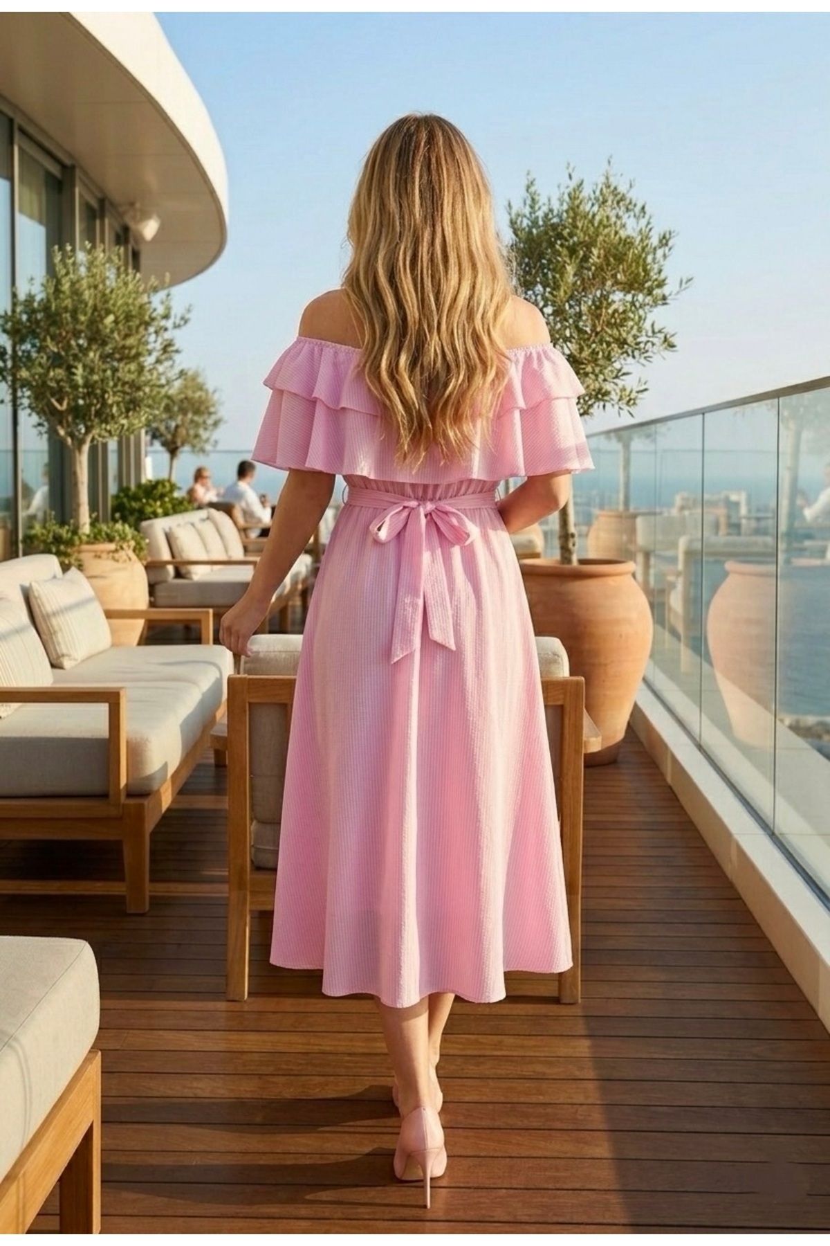 Genel Markalar  Fırfır Yaka Şifon Elbise - Görsel 2