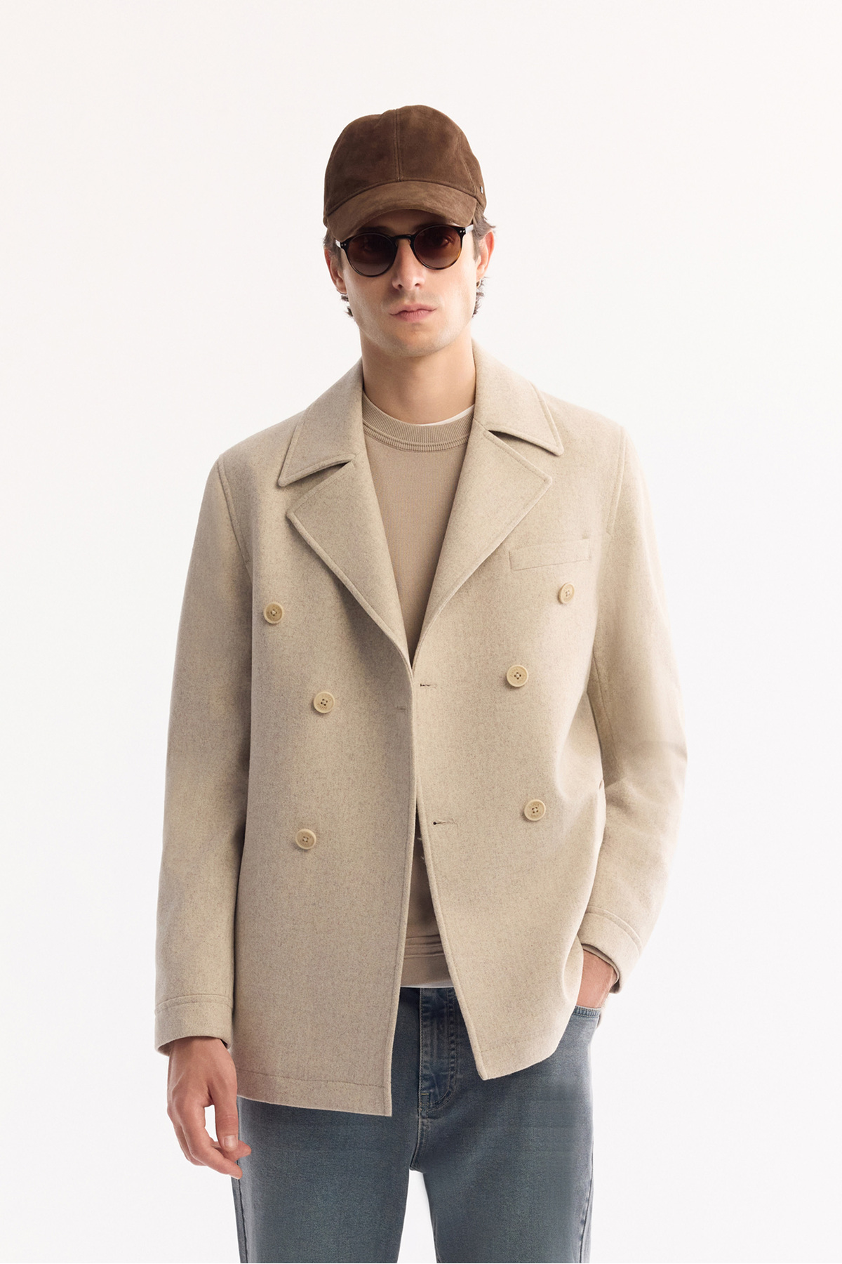 Avva  Erkek Bej Kruvaze Yün Karışımlı Astarlı Kaşe Kaban A52Y6065