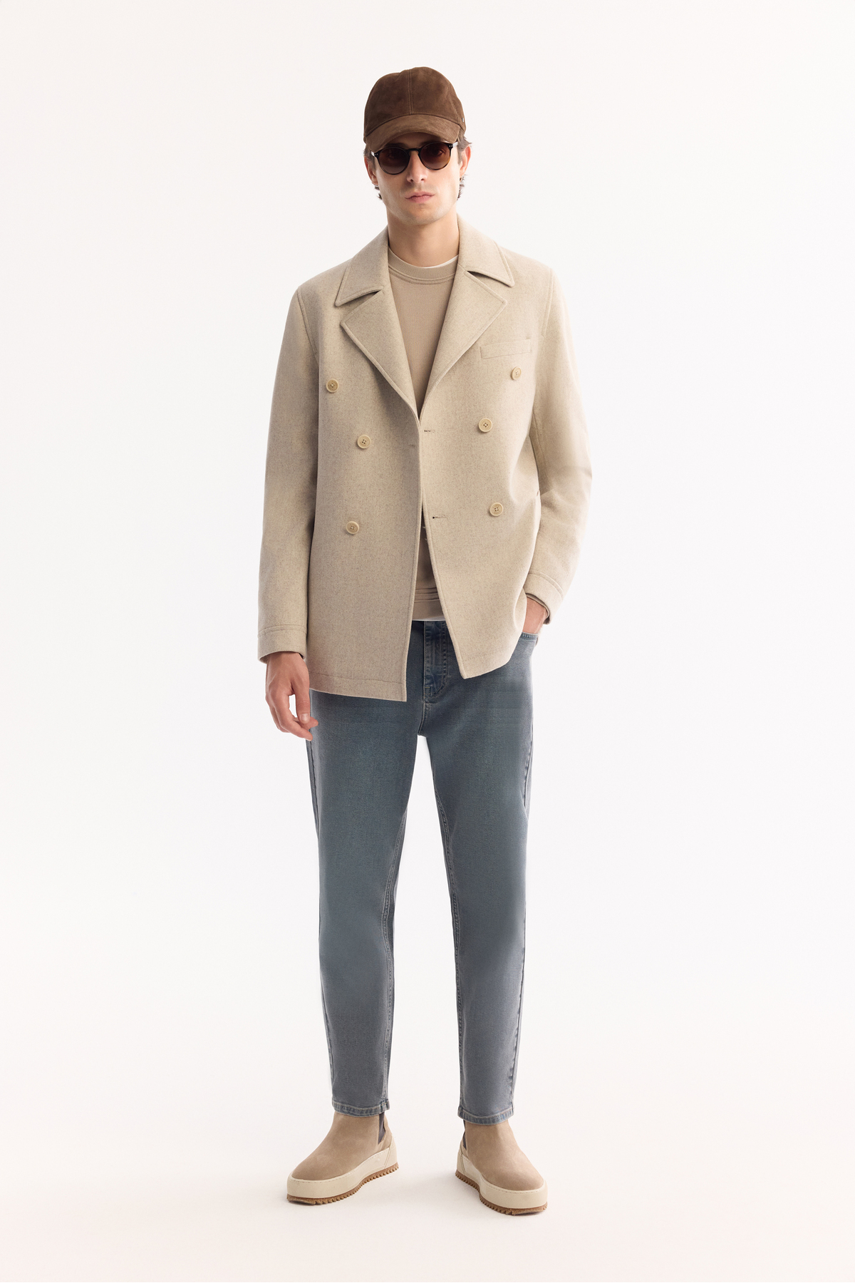 Avva  Erkek Bej Kruvaze Yün Karışımlı Astarlı Kaşe Kaban A52Y6065 - Görsel 6