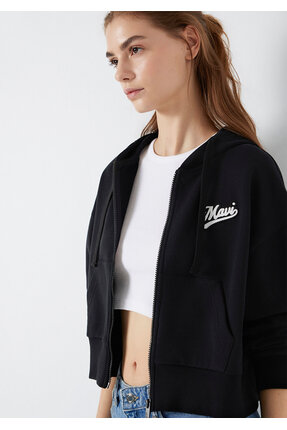 Mavi Logo Baskılı Fermuarlı Siyah Sweatshirt 1S10486-900