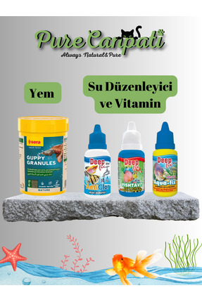 PureCanpati Akvaryum Başlangıç Seti – Balık Yemi + Su Düzenleyici + Balık Vit...