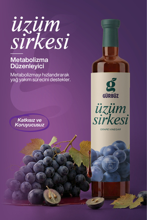 Gürbüzden Üzüm Sirkesi Doğal Fermantasyon Grape Vinegar 500 ml
