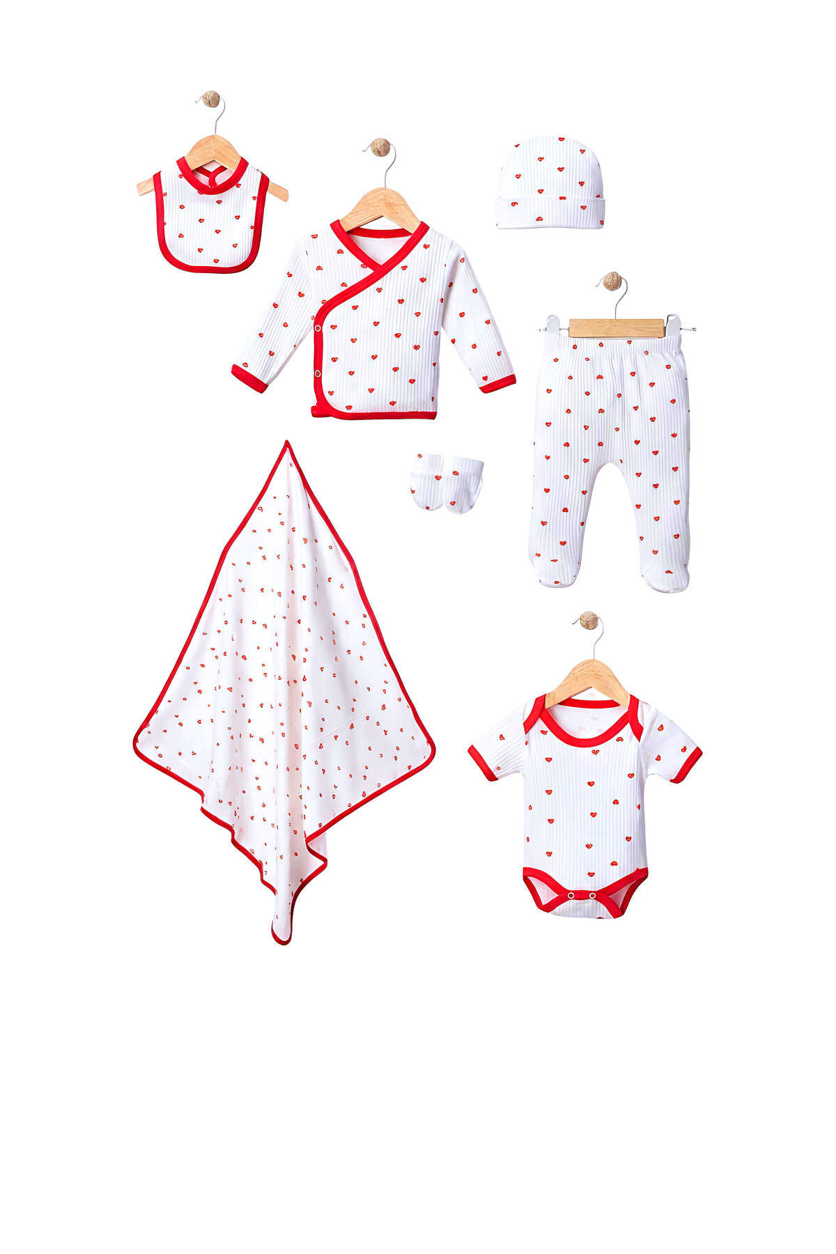 Nexvora Kız Bebek Minik Kalp Baskılı 7 Parça Zıbın Seti – 0-3 Ay Yenidoğan Hastane Çıkışı Set fotoğrafı 2 (önizleme)