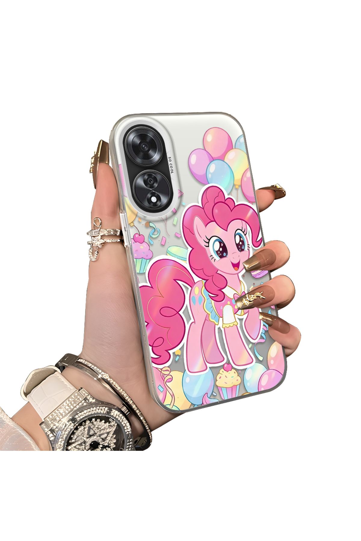 Oppo A60 Compatible Rigid Acrylic Rear Silicone Edge Lens Protection Case stylish print patterns