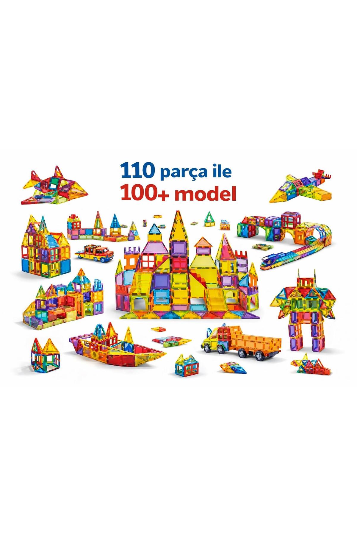 ZİVENTA Magnetic Tiles 110 Parça Manyetik Yapı Blokları Eğitici Stem Oyuncak Seti | Çocuklar İçin fotoğrafı 5 (önizleme)