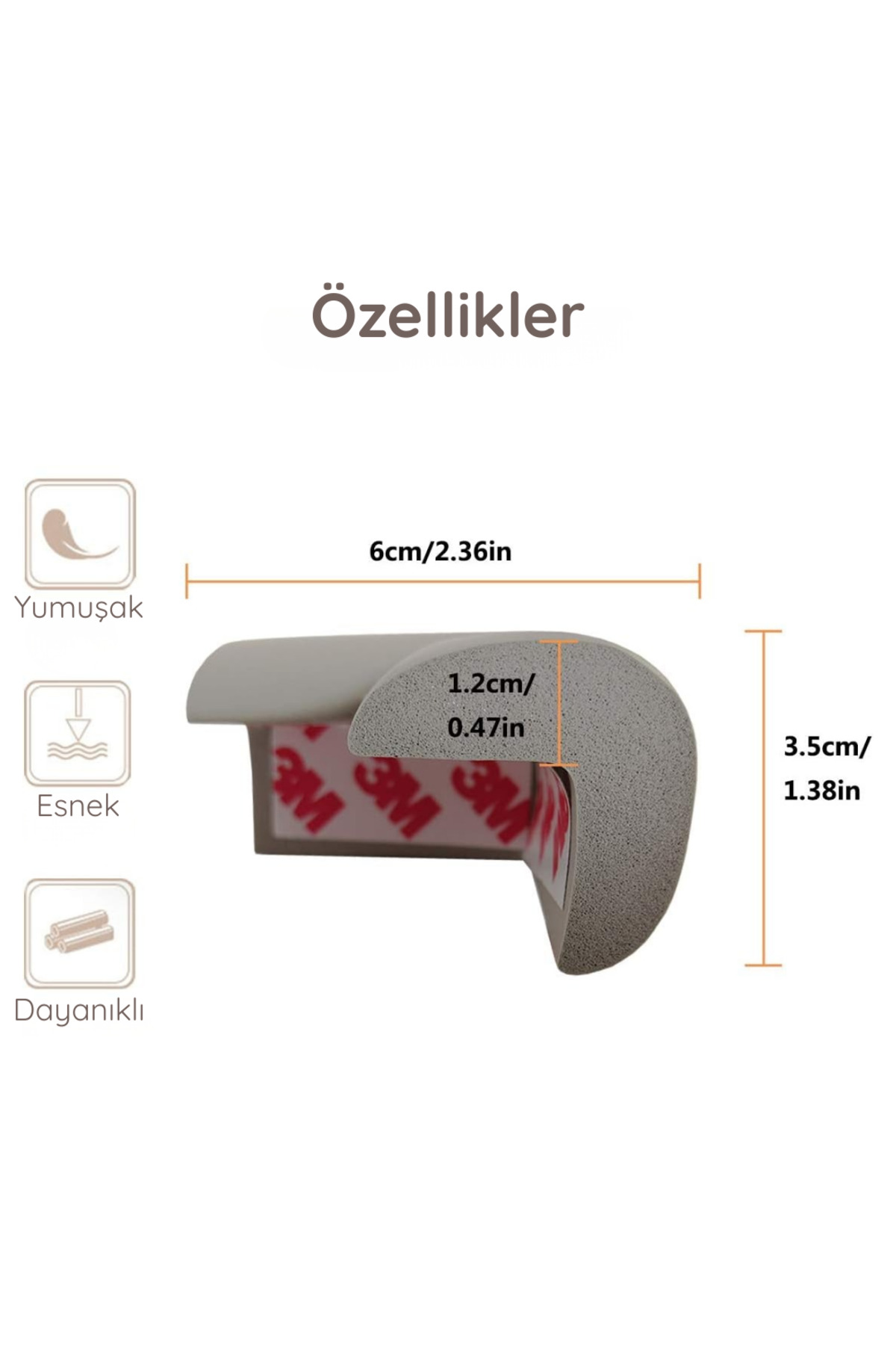 S-Line 8'li Set Ekstra Kalın Sünger Masa ve Mobilya Köşe Koruyucu (Gri) - Bebek ve Çocuk Güvenliği fotoğrafı 3 (önizleme)