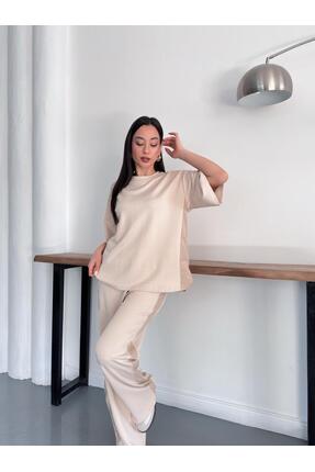 moda paketi Modal Oversize Bluz Pantolon Takım – Paraşüt Şerit Detaylı Rahat ...