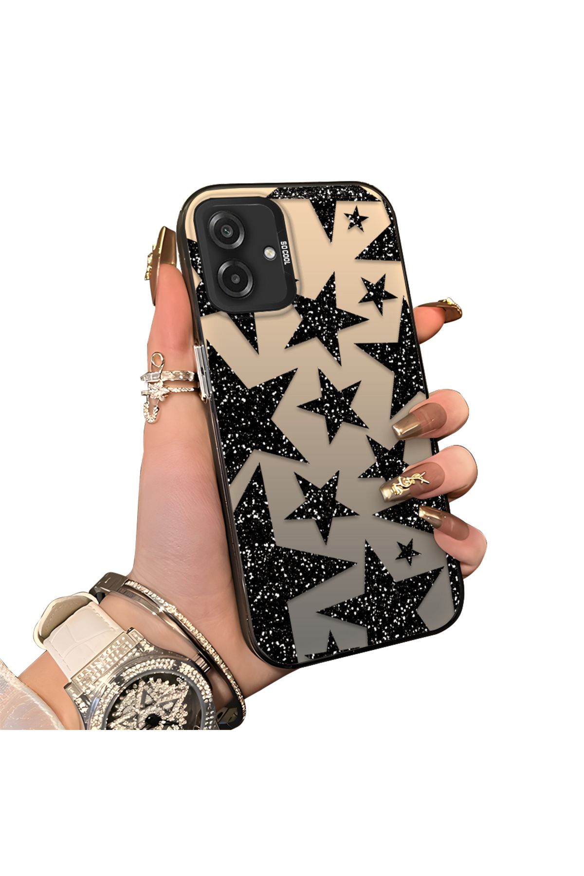 Samsung Galaxy A07 4G Compatible Hard Acrylic Rear Silicone Edge Lens Protection Case Star patterns