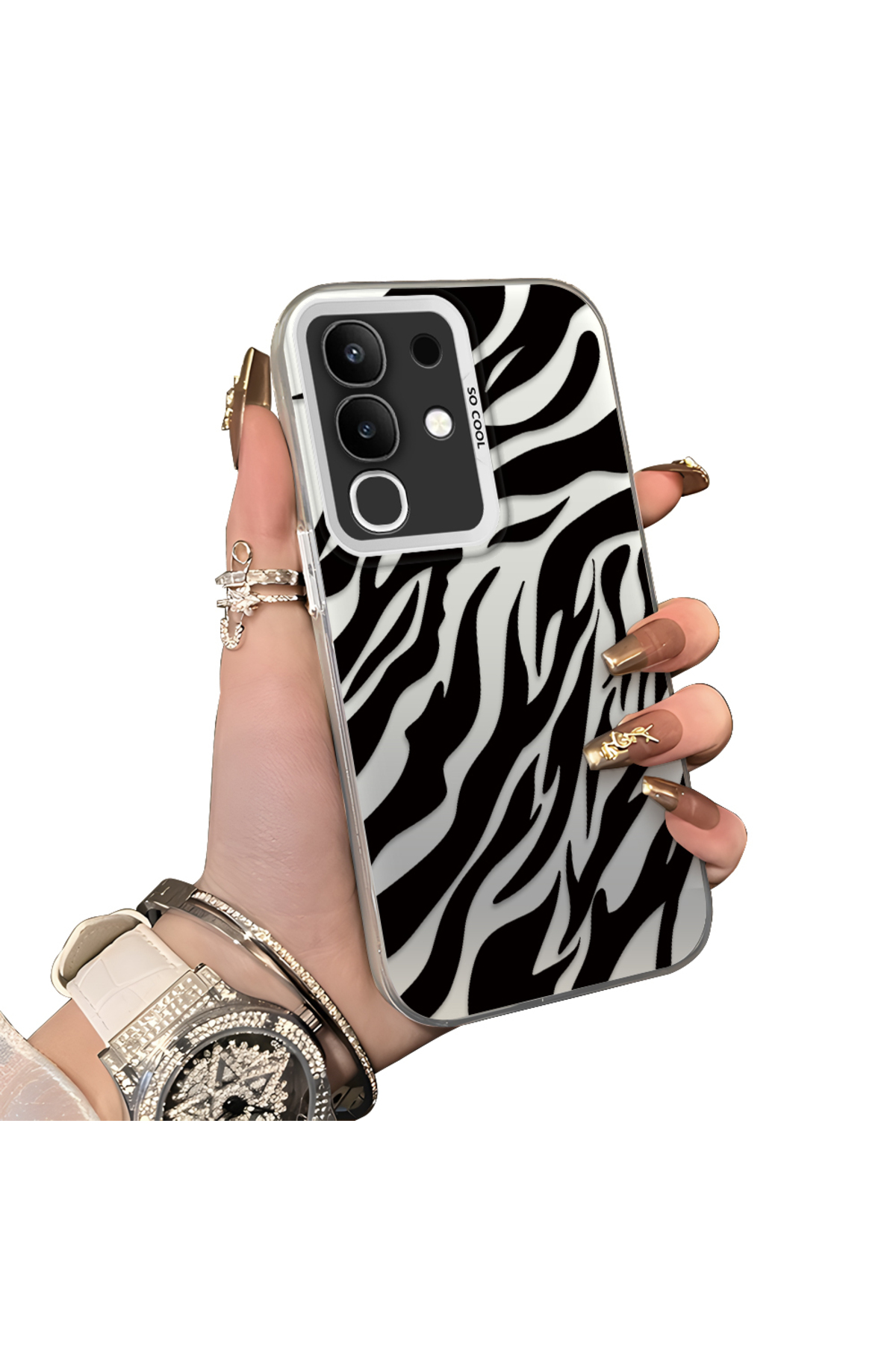 Vivo Y29 4G Compatible Hard Acrylic Rear Silicone Edge Lens Protection Case Wild Tiger