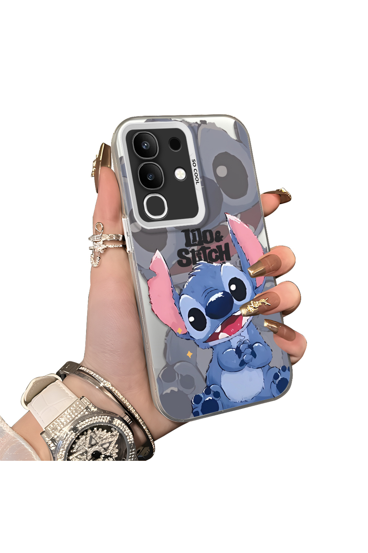 Vivo Y29 4G Compatible Hard Acrylic Rear Silicone Edge Lens Protection Case with Stitch Pattern