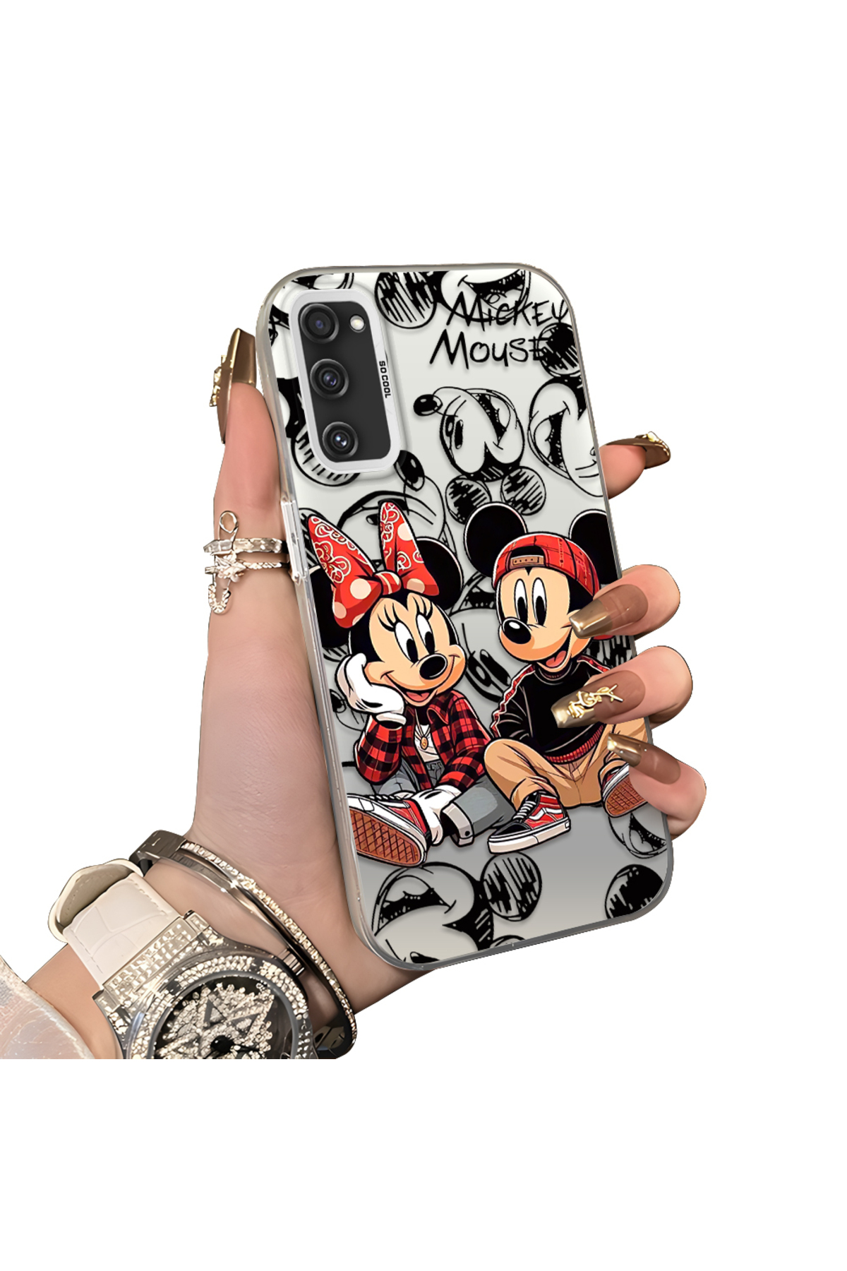 Hard Acrylic Rear Silicone Edge Lens Protection Case for Samsung Galaxy S20 FE 4G/5G Compatible Mickey