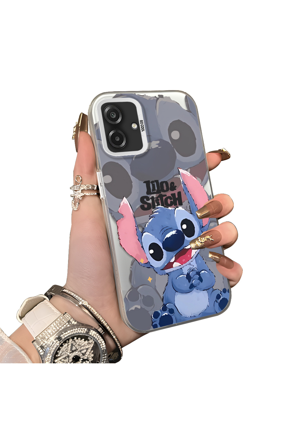 Samsung Galaxy A07 4G Compatible Hard Acrylic Rear Silicone Edge Lens Protection Case with Stitch Pattern