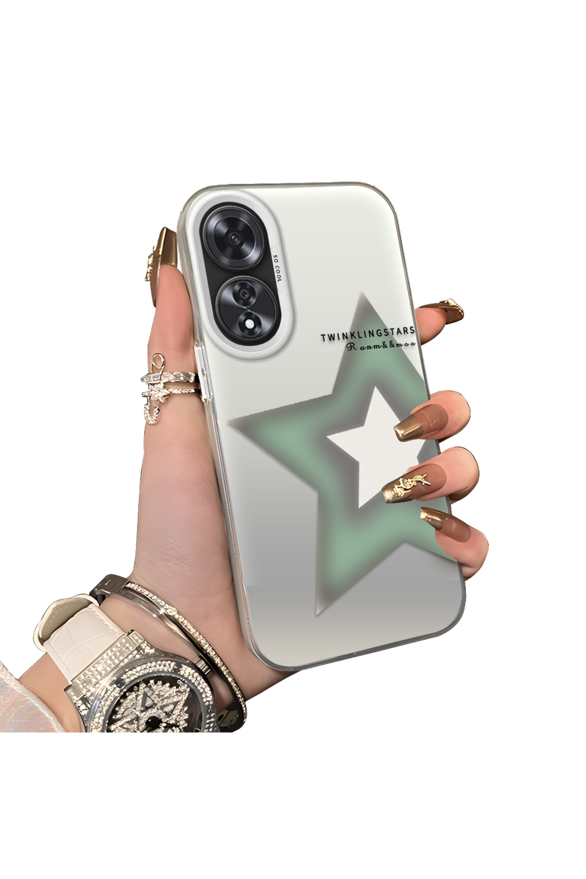 OPPO A60 Compatible Hard Acrylic Rear Silicone Edge Lens Protection Case Color Silver