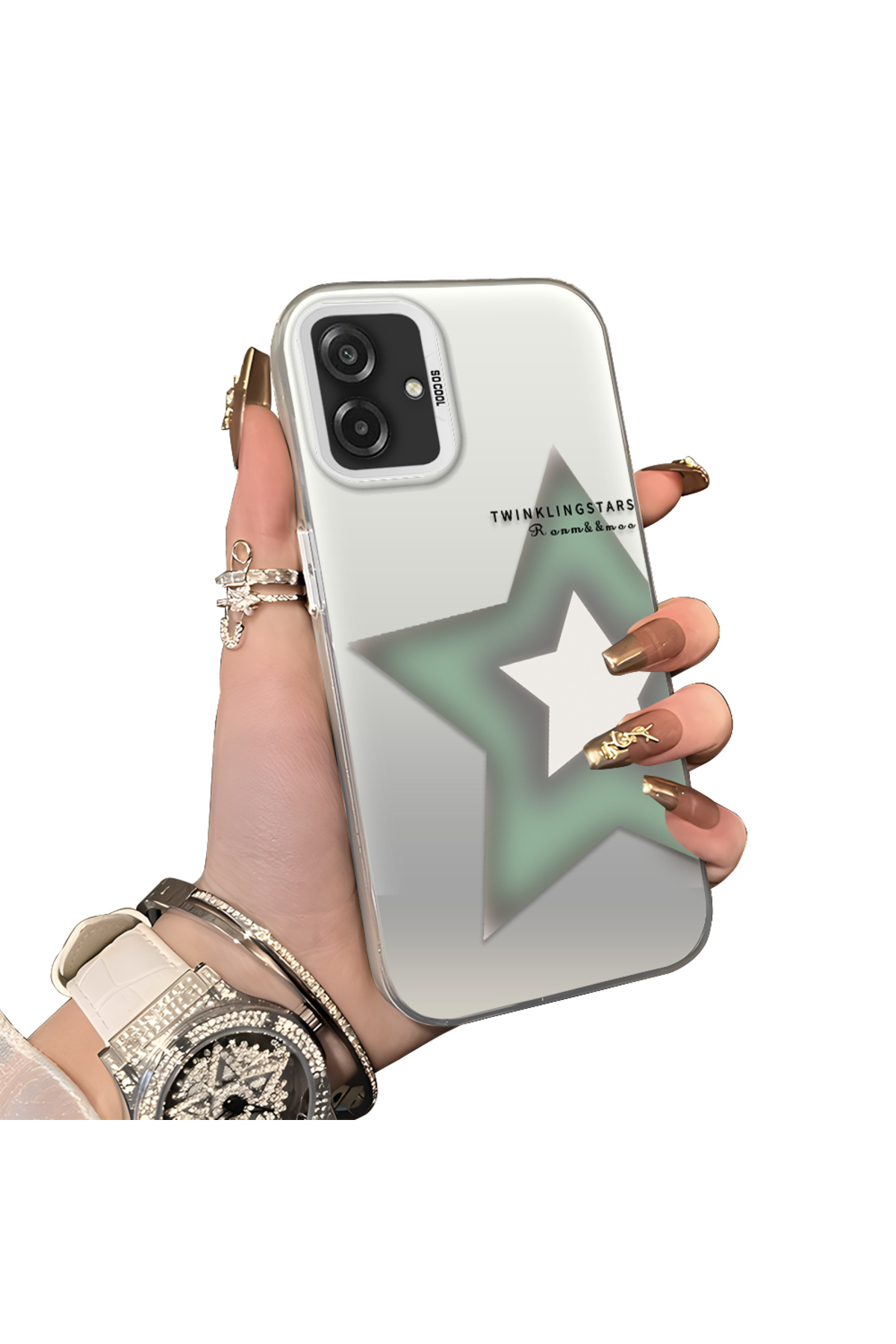 Samsung Galaxy A07 4G Compatible Hard Acrylic Rear Silicone Edge Lens Protection Case Colorful Silver
