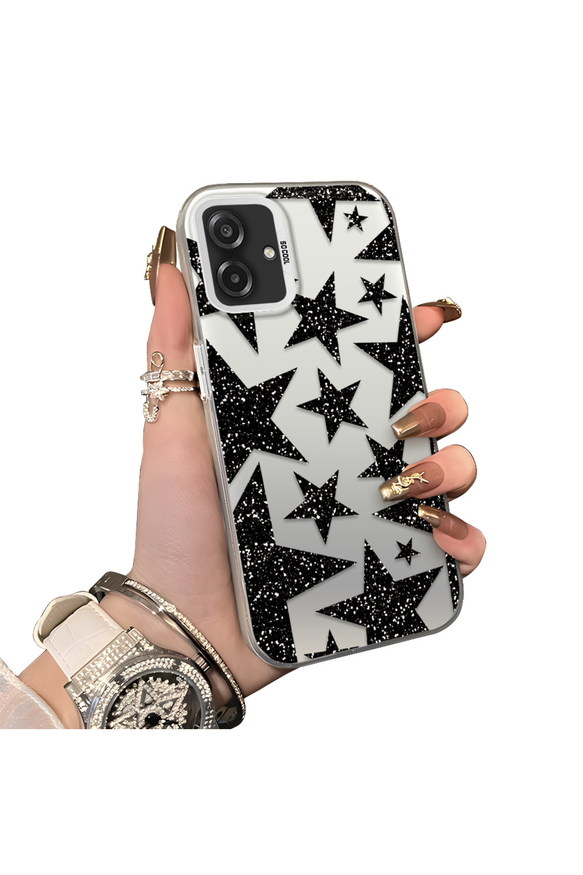 Samsung Galaxy A07 4G Compatible Hard Acrylic Rear Silicone Edge Lens Protection Case Star patterns