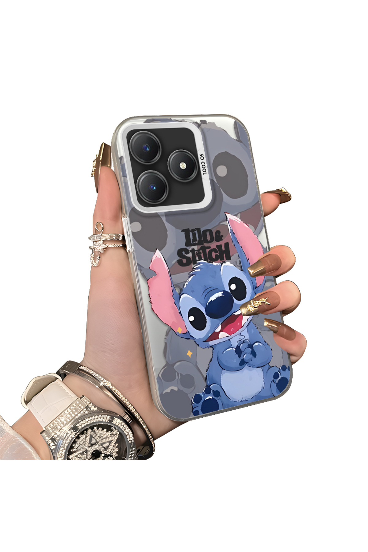 Realme C63 4G/C61 Compatible Hard Acrylic Rear Silicone Edge Lens Protection Case with Stitch Pattern