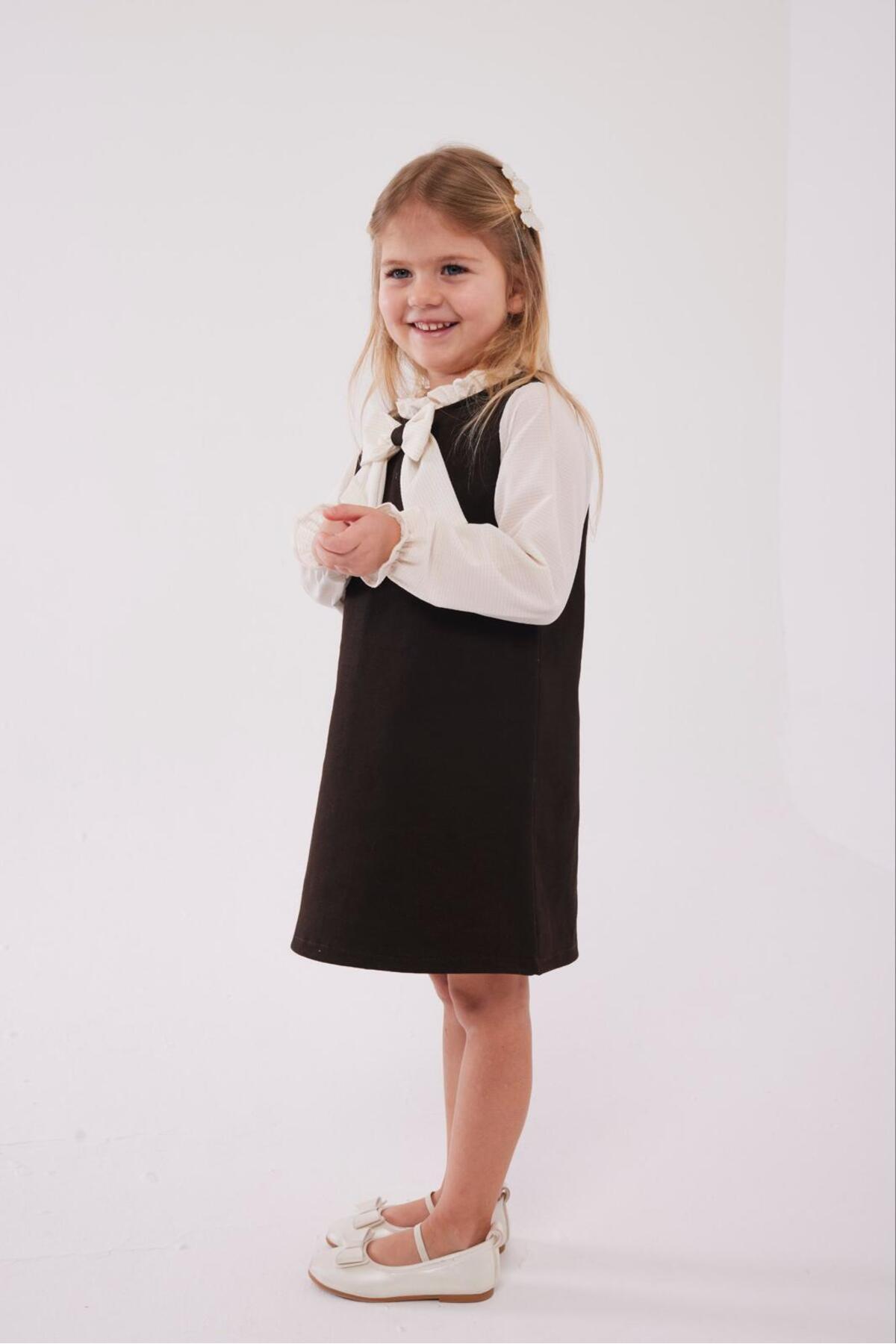 Melynova kids Kız Çocuk Büyük Fiyonk Detaylı Jile Görünümlü Tek Parça Elbise(Toka Hediyeli) fotoğrafı 2 (önizleme)