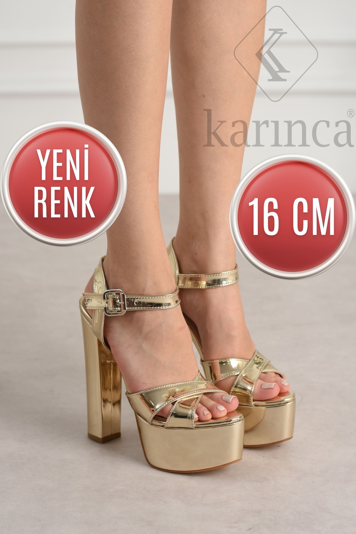 Gold Abiye Ayakkabı, 16cm Kalın Topuklu Abiye Ayakkabı