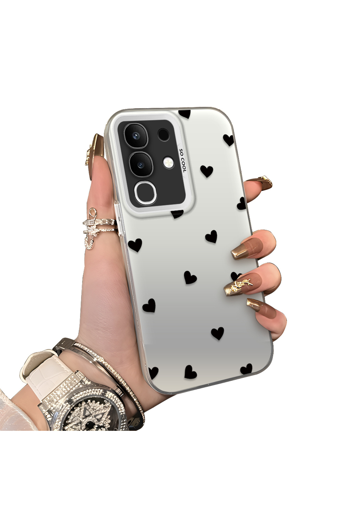 Vivo Y29 4G Compatible Hard Acrylic Back Silicone Edge Lens Protection Case Heart pattern