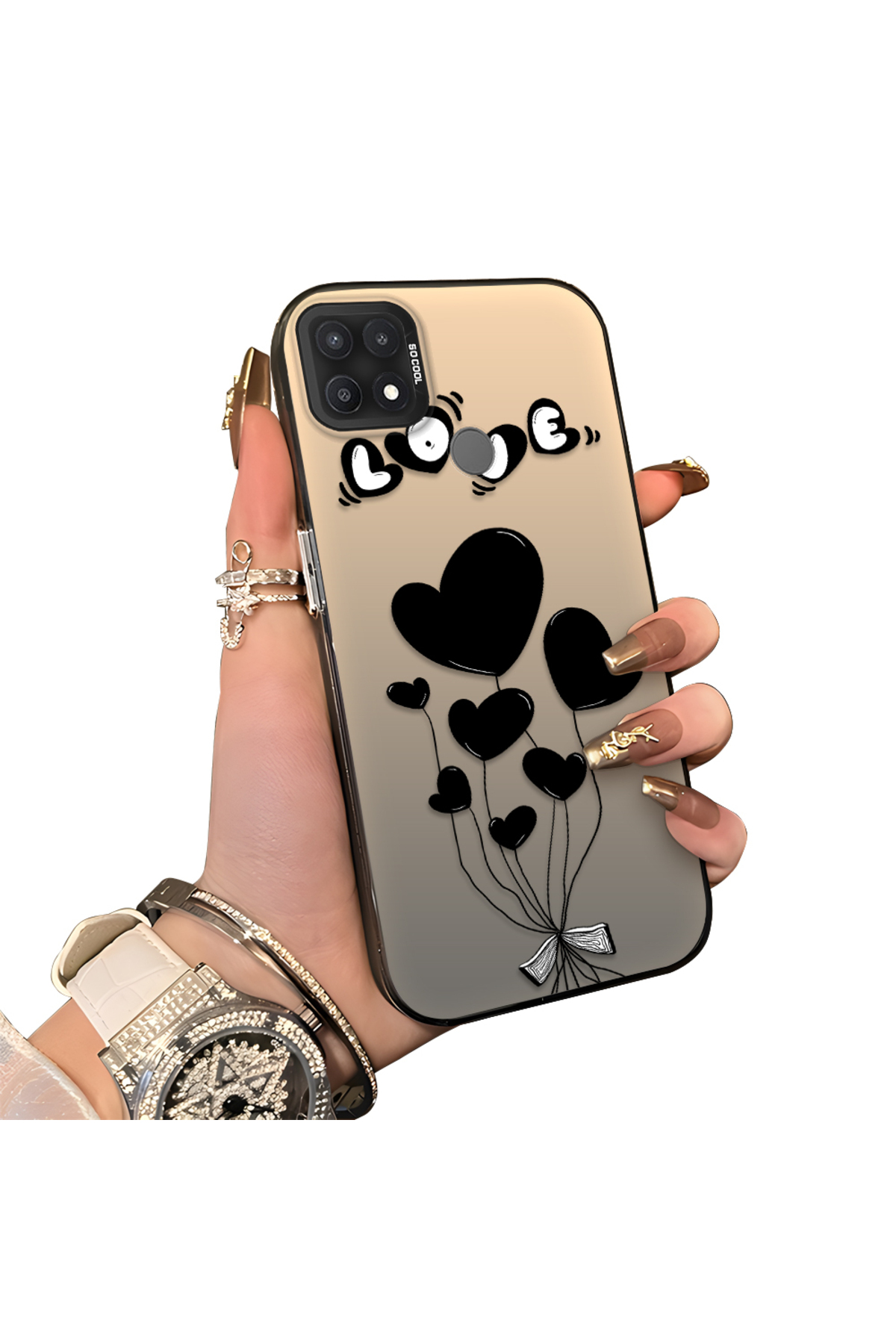 OPPO A15/A15S Compatible Heart Balloon Pattern Protected Silicone Phone Case
