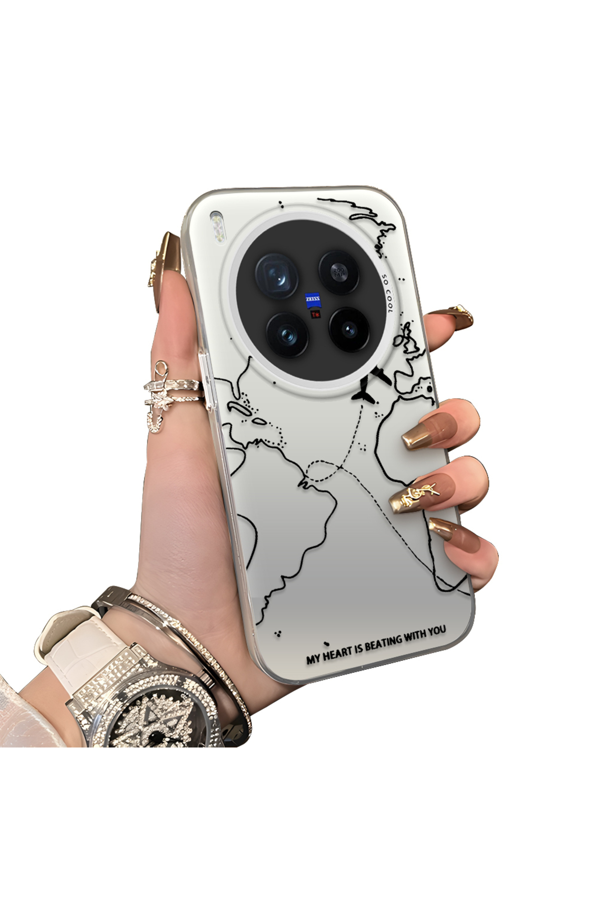 Vivo X300 Pro Compatible Rigid Acrylic Rear Silicone Edge Lens Protection Case Airplane pattern