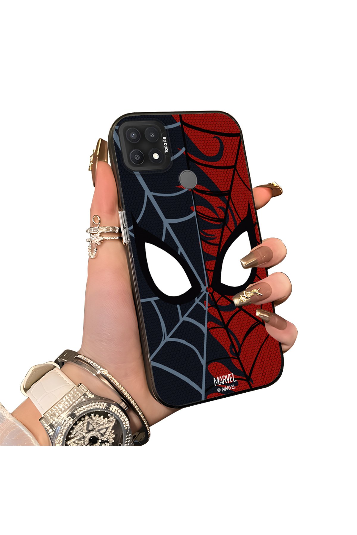 Oppo A15/A15S Compatible Hard Acrylic Back Silicone Edge Lens Protection Case Spiderman