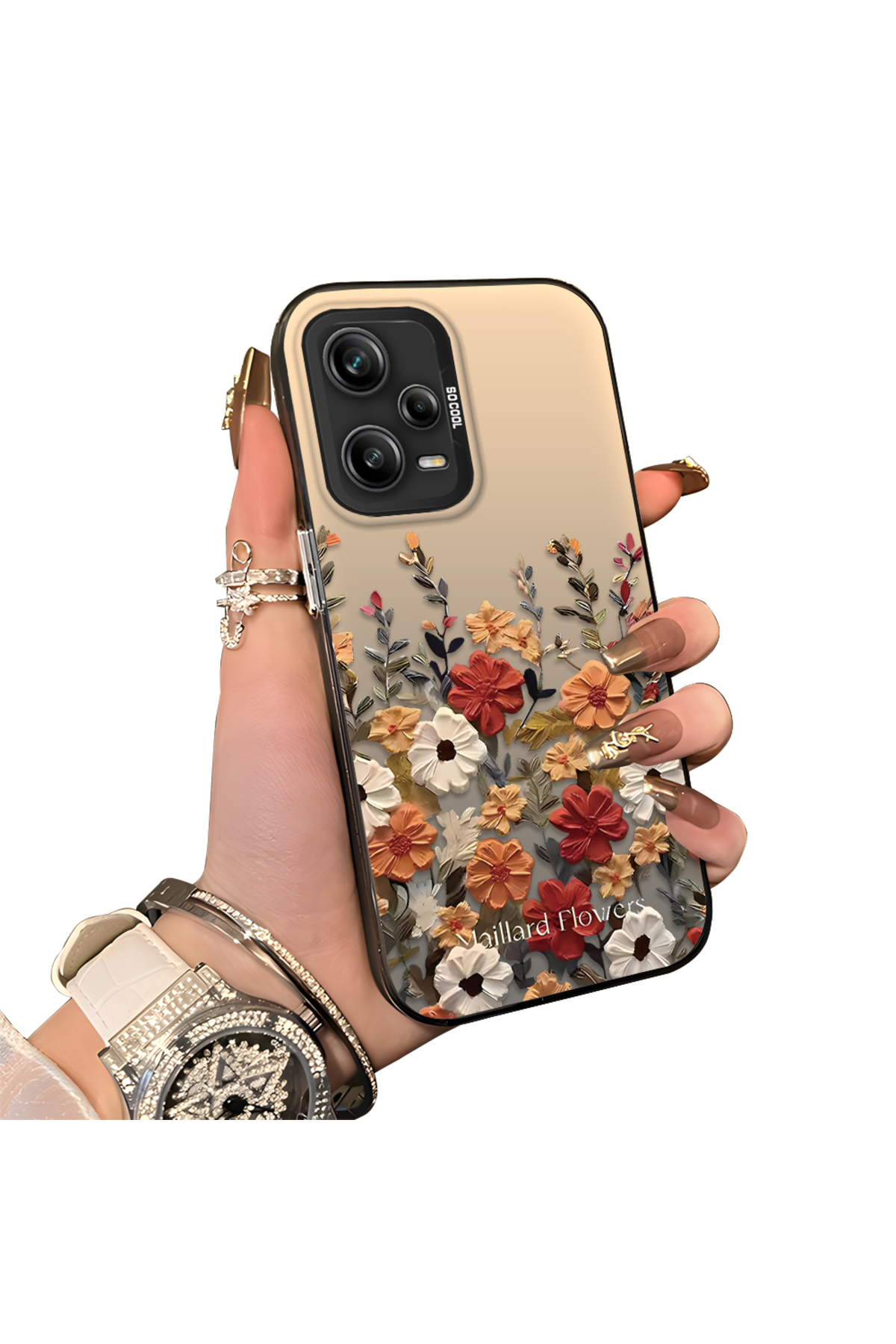Redmi Note 12 Pro 5G Compatible Hard Acrylic Rear Silicone Edge Lens Protection Case Beautiful Flower